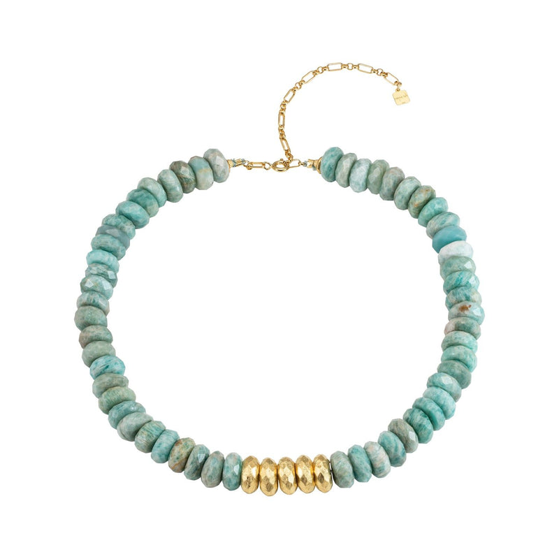 Collar Pebbles 18K Gold Plated Necklace w. Amazonite