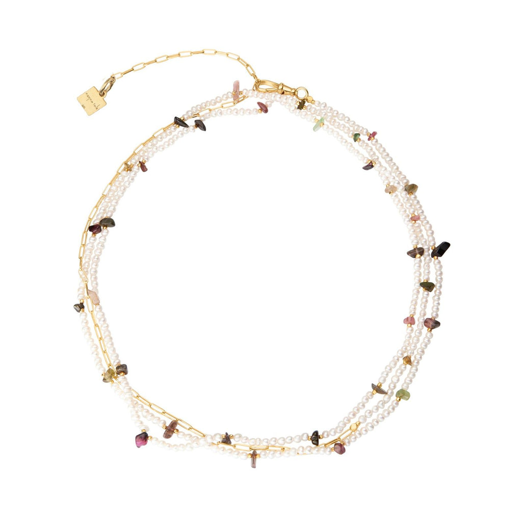 Gretel 18K Gold Plated Necklace w. Pearls & Tourmaline