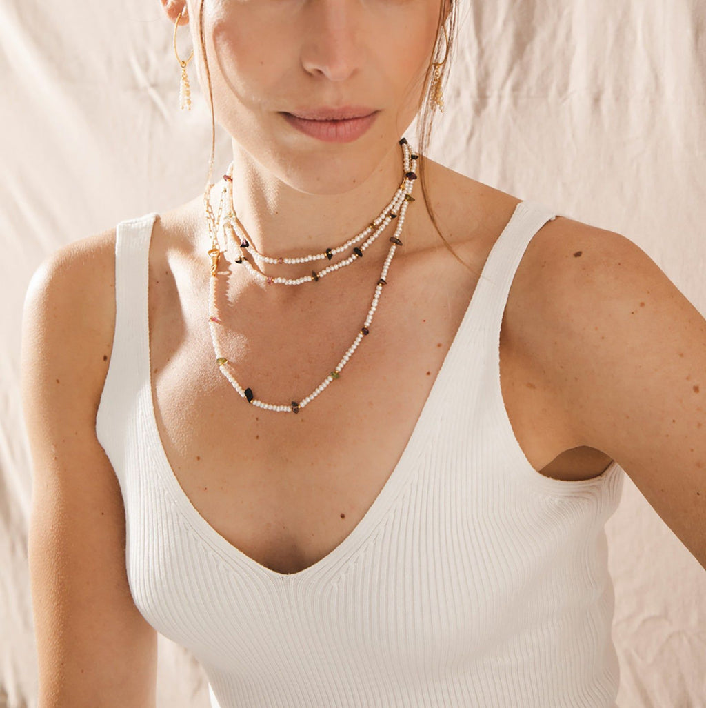 Gretel 18K Gold Plated Necklace w. Pearls & Tourmaline