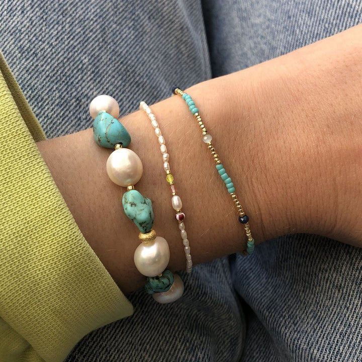 Clemence Forgyldt Armbånd m. Aqua Sky Glasperler