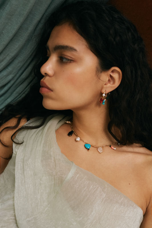 Carine Gold Plated Hoops w. Mixed colours Gemstones