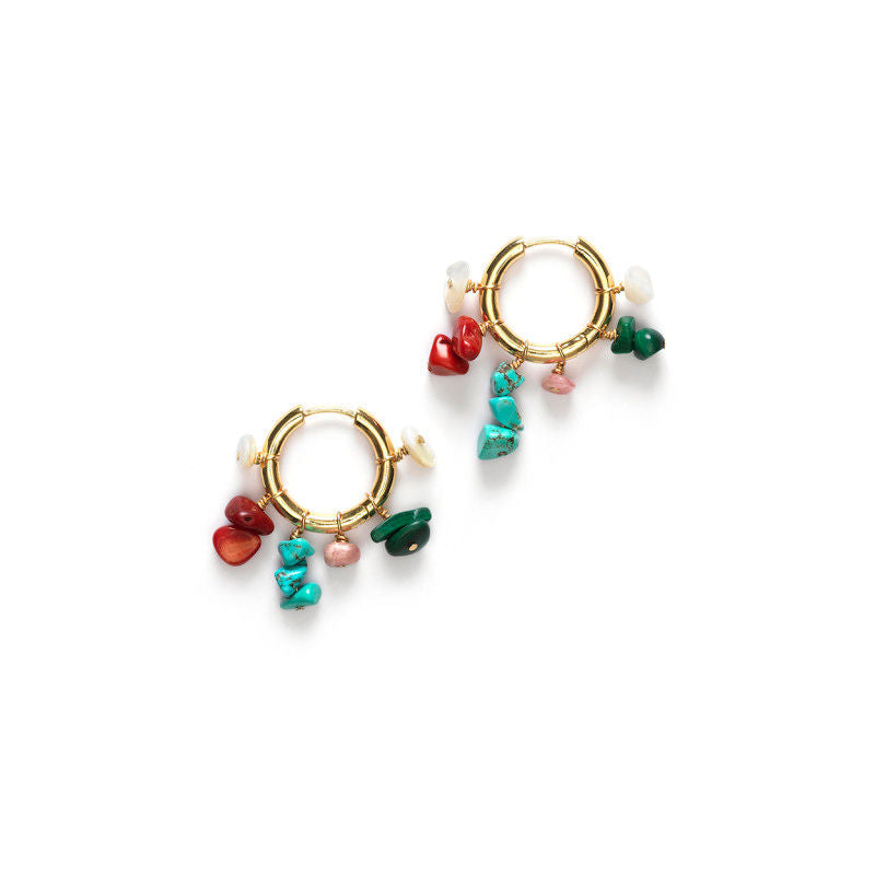 Carine Gold Plated Hoops w. Mixed colours Gemstones