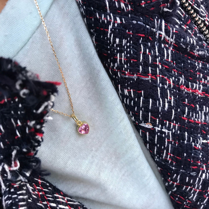 Heart Pink 18K Gold Necklace w. Sapphire