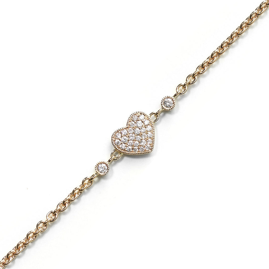 Heart 18K Gold, Rosegold or Whitegold Bracelet w. Diamonds