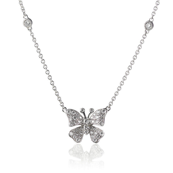 Fairytale Butterfly Large 18K Guld, Rosaguld eller Hvidguld Halskæde m. Diamanter