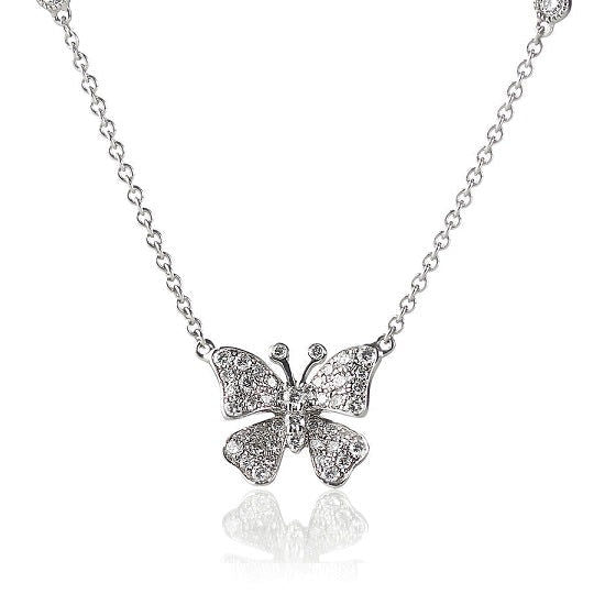 Fairytale Butterfly X-Large 18K Guld, Rosaguld eller Hvidguld Halskæde m. Diamanter