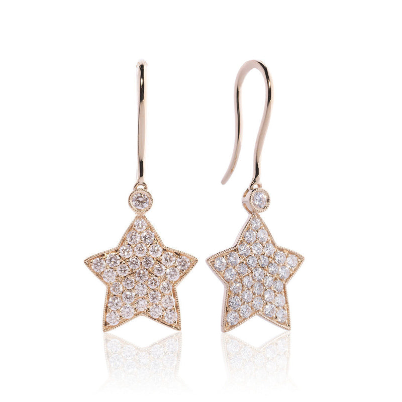 Star 18K Gold, Rosegold or Whitegold Earrings w. Diamonds