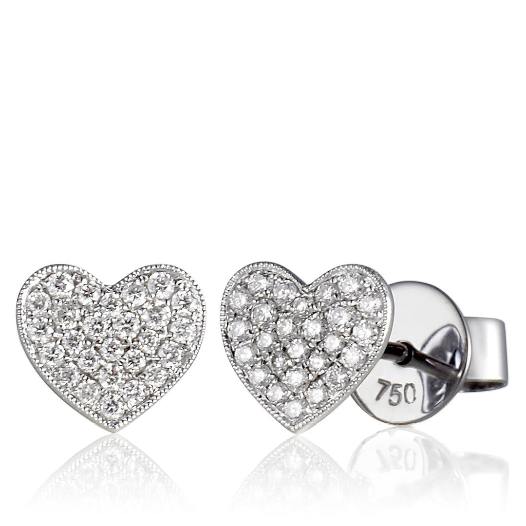 Heart 18K Gold, Rosegold or Whitegold Studs w. Diamonds