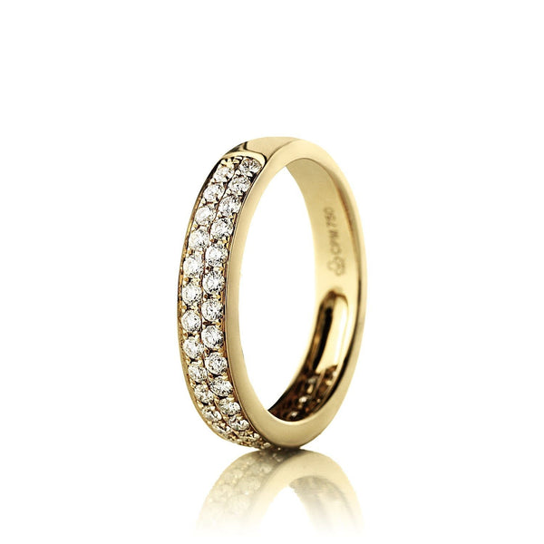 One Double Row Parallel 18K Guld, Rosaguld eller Hvidguld Ring m. Diamanter