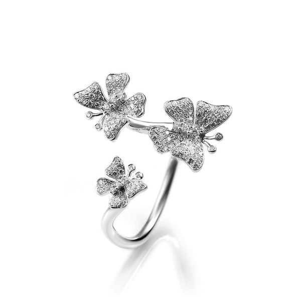 Fairytale Dancing Butterfly 18K Gold, Rosegold or Whitegold Ring w. Diamonds