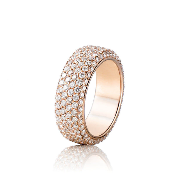 Wide Pavé 18K Rosaguld Ring m. Diamanter