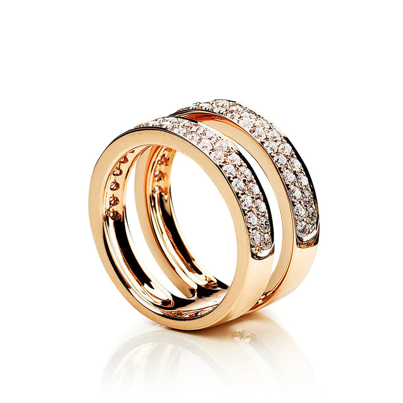 Two Double Row Parallel 18K Gold, Rosegold or Whitegold Ring w. Diamonds