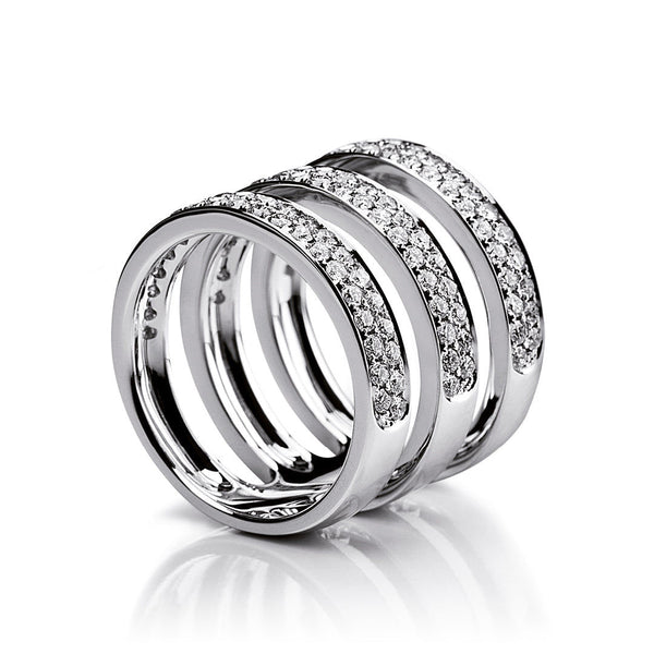 Three Double Row Parallel 18K Guld, Rosaguld eller Hvidguld Ring m. Diamanter