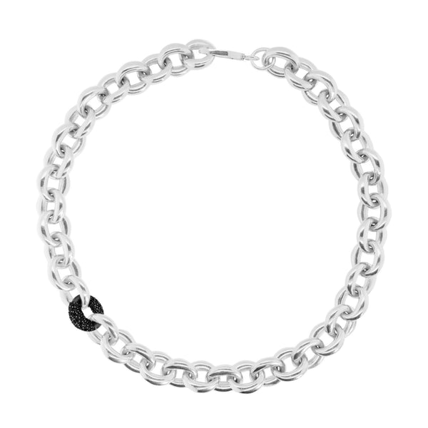 Chunky Link Silver Necklace w. Spinel