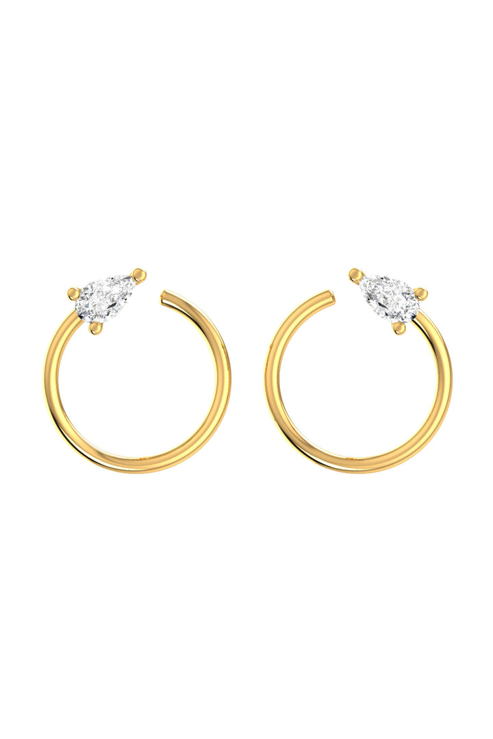 Circle Pear 18K Gold Earrings w. Lab-Grown Diamonds