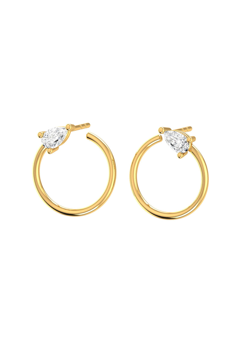 Circle Pear 18K Gold Earrings w. Lab-Grown Diamonds