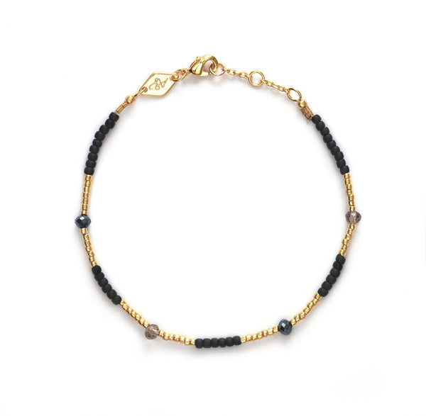 Clemence Gold Plated Bracelet w. Black Beads