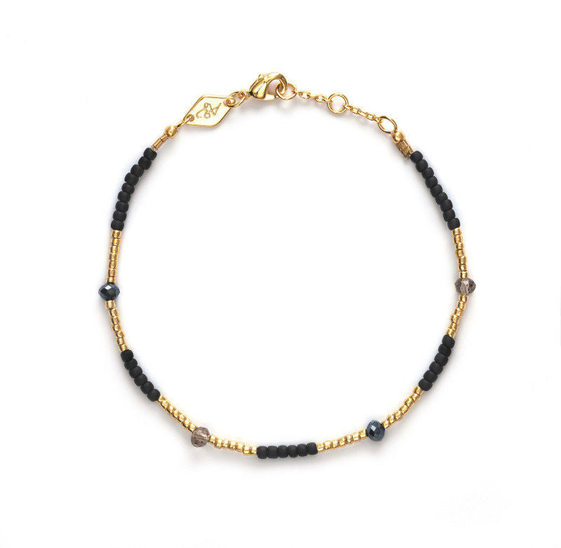Clemence Gold Plated Bracelet w. Black Beads
