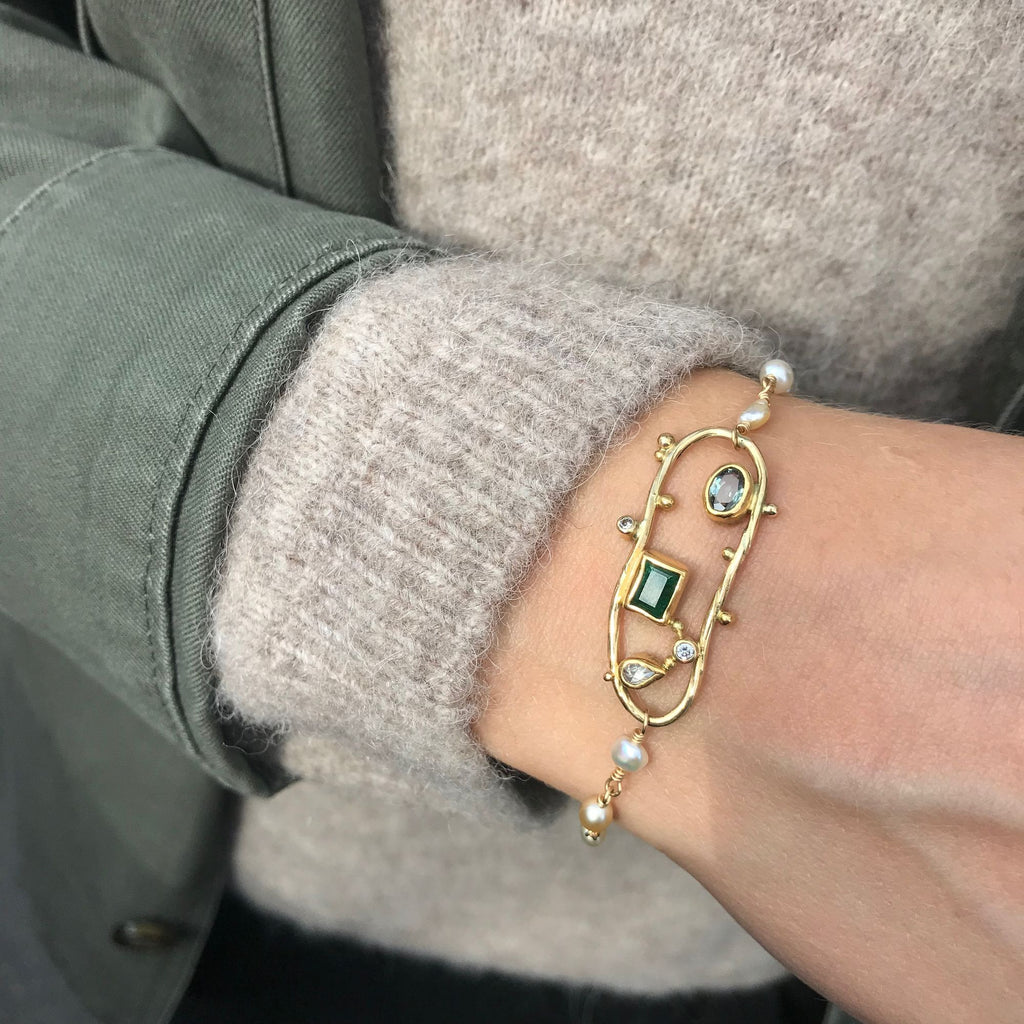 Cloud 18K Guld Armbånd m. Diamanter, Perler, Smaragder & Safirer