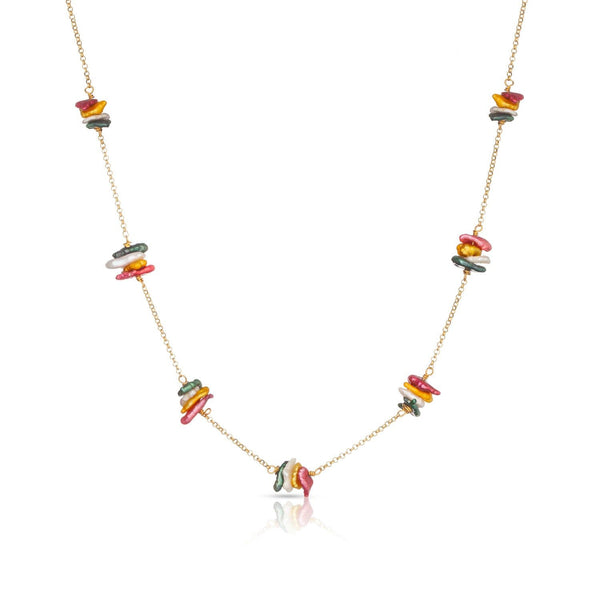 Collar Fiji Rainbow 18K Gold Plated Necklace w. Beads