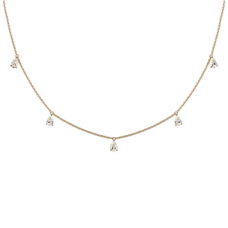 Mini Choker small Drops 18K Gold Necklace w. Diamonds