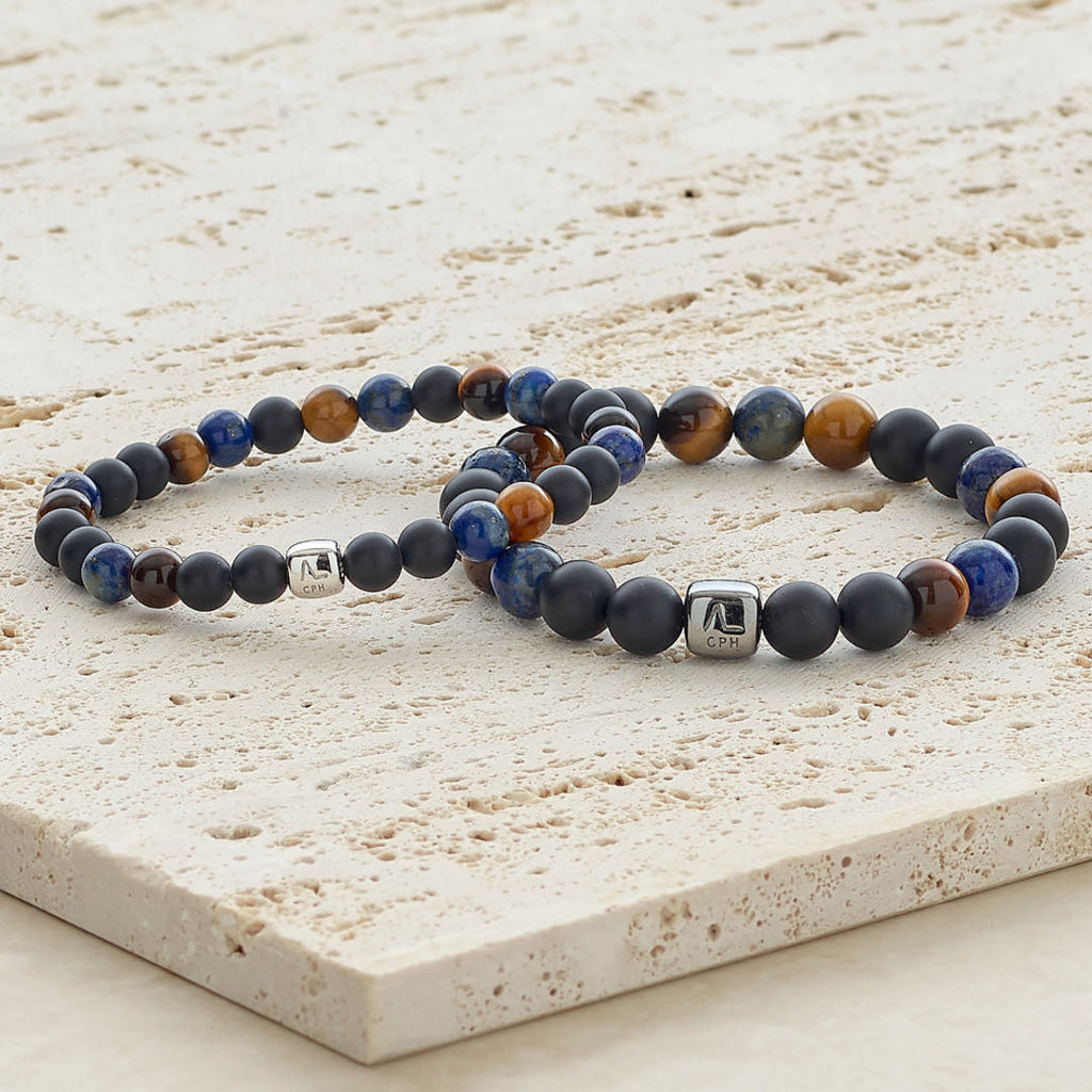 ColorUp Cape Town (6mm) Silver Bracelet w. Lapis, Onyx & Tiger's Eye