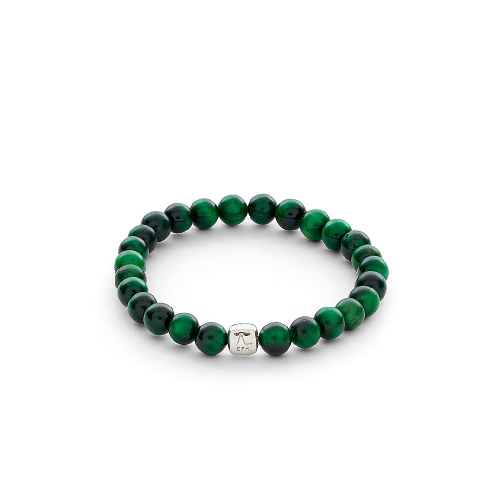 ColorUp (6mm) sølv Armbånd m. Grøn Tigerøje