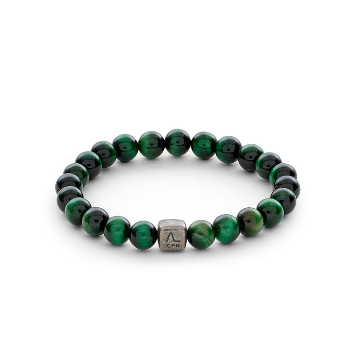 ColorUp (8mm) Silver Bracelet w. Green Tiger's Eye