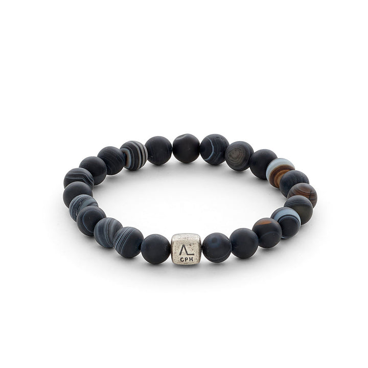 ColorUp Striped (8mm) sølv Armbånd m. Agat