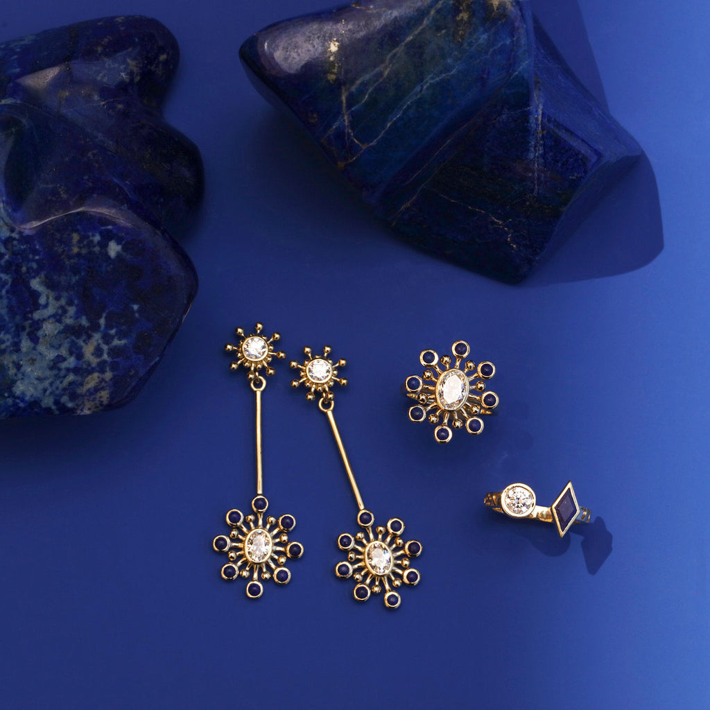 Mazahri | Cosmos 18K Gold Ring w. Diamond & Lapis