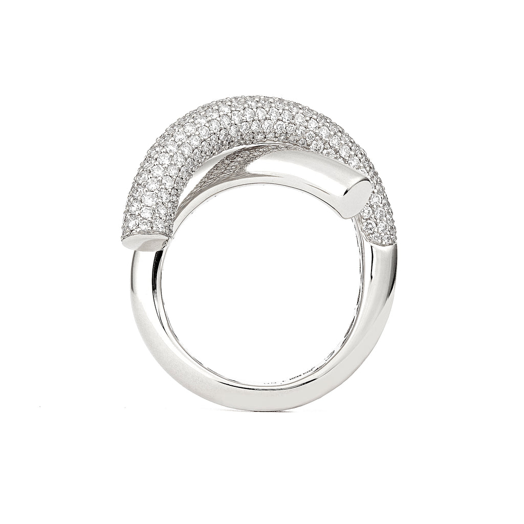Cross Loop Medium Half Pavé 18K Whitegold Ring w. Diamonds