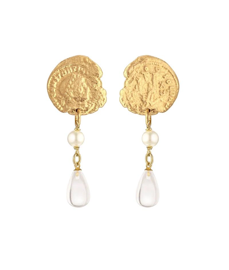 Constantine Crystal Gold Plated Earrings w. Pearls