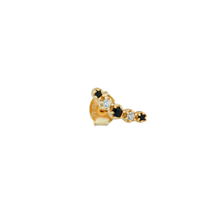 Curvo Right 18K Gold Plated Stud w. Black & White Zirconia