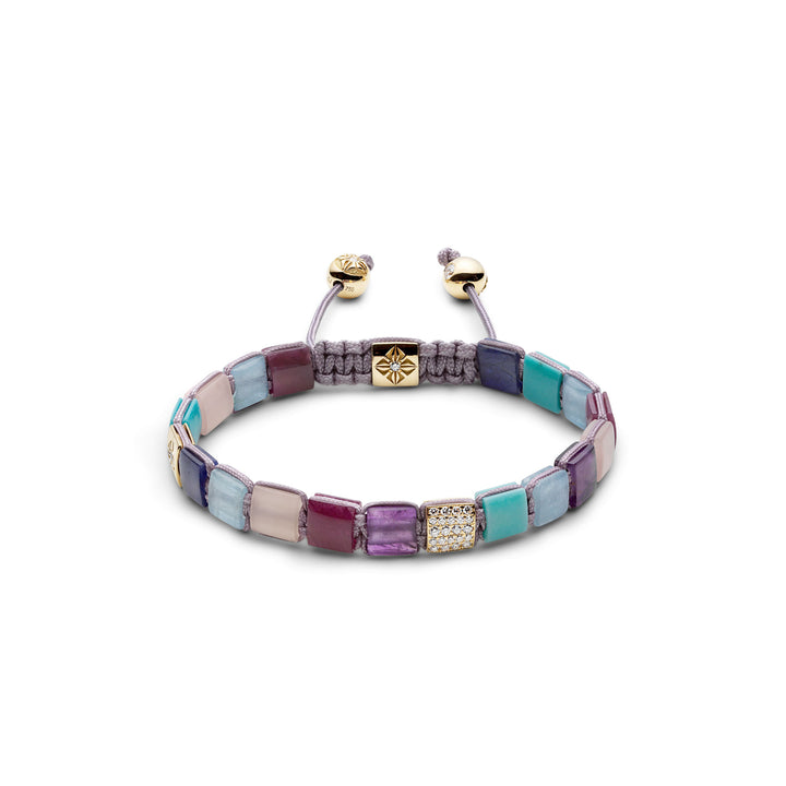 6mm Lock Lavender 18K Gold Bracelet w. Gemstones