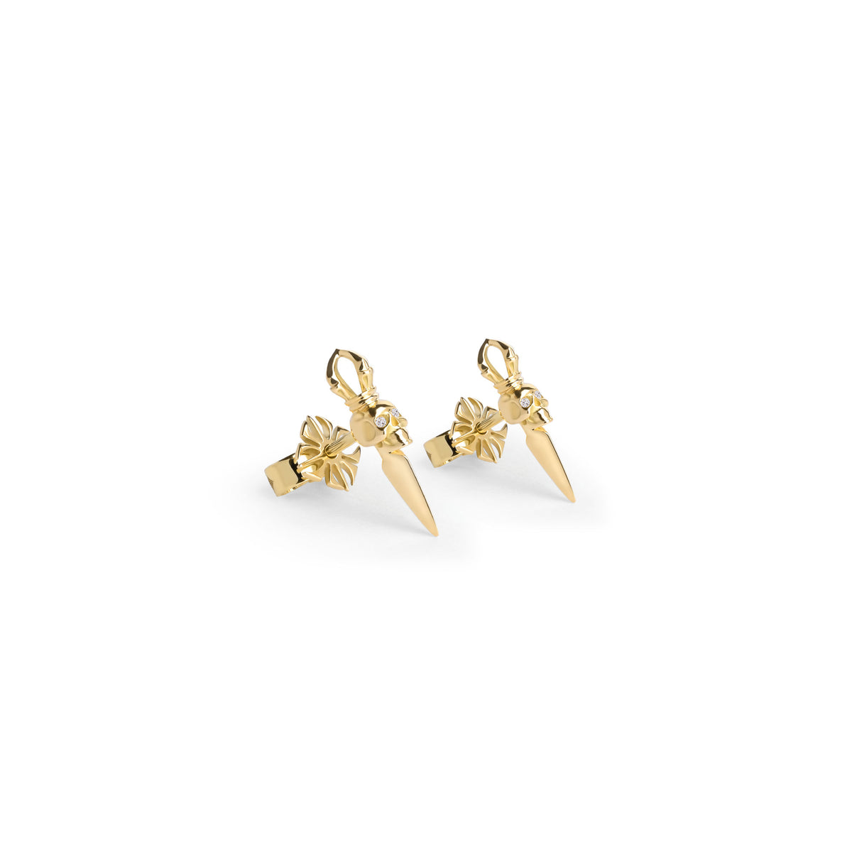 Laughing Skull Phurpa 18K Gold Studs w. Diamond
