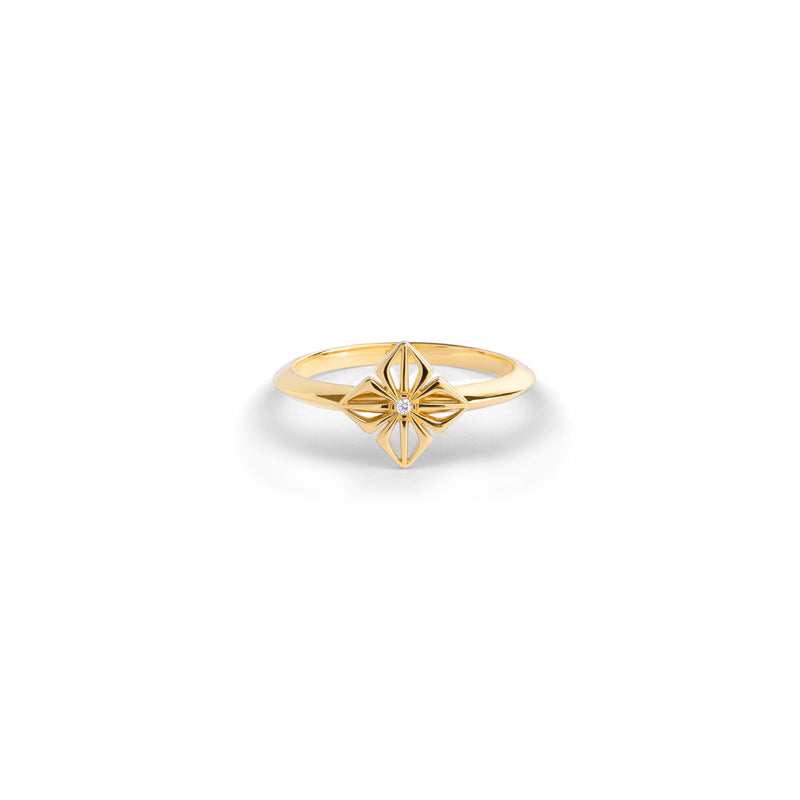 Star of Shamballa 18K Gold Ring w. Diamond
