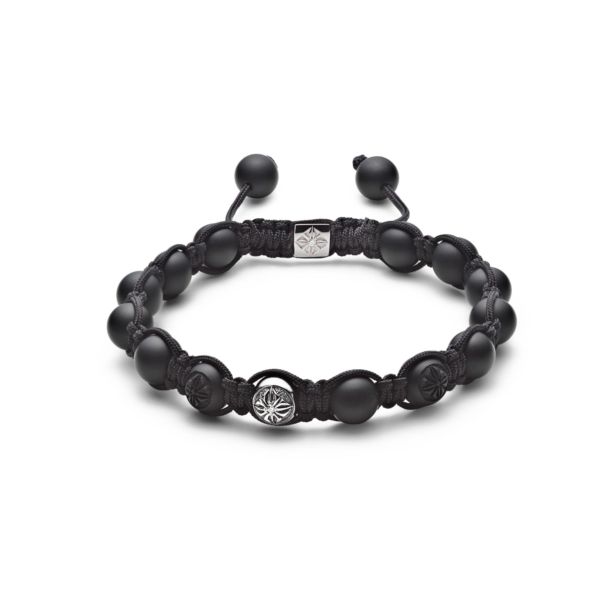 8mm Black Braided 18K Whitegold Bracelet w. Diamond