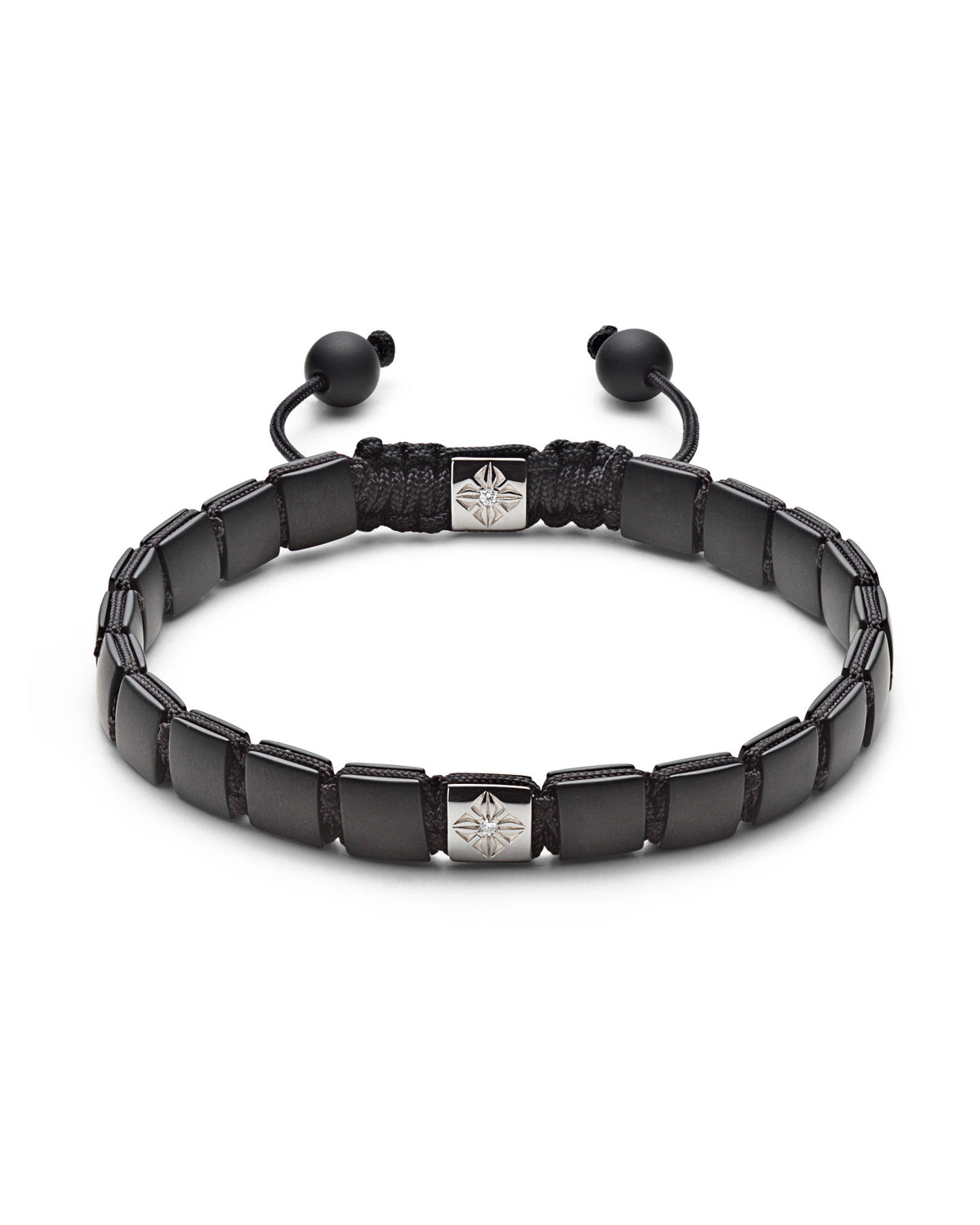 6 mm schwarzes Schloss 18K Whitegold Armband w. Diamant