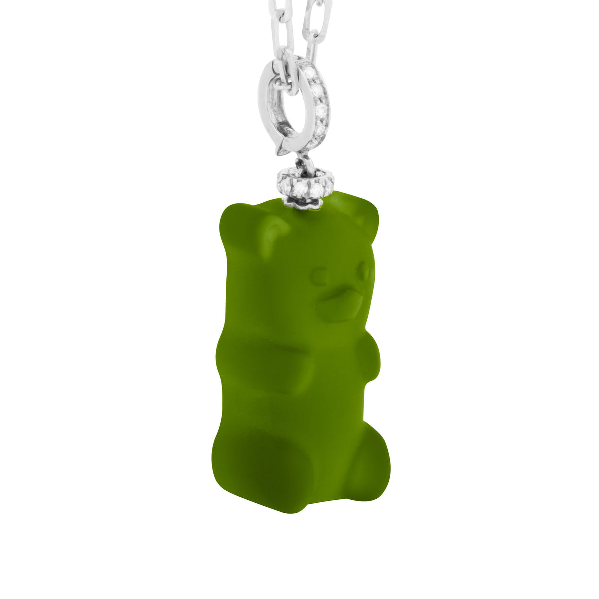 Kiwi Gemmy Bear 18K Whitegold Halskette w. Diamanten & Kristall