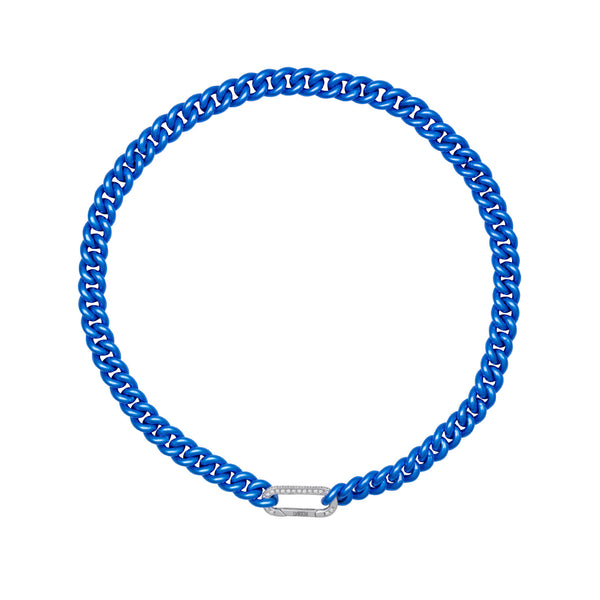 Cuban Electric Blue 18K Whitegold Necklace w. Diamonds