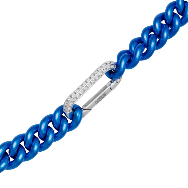Cuban Electric Blue 18K Whitegold Necklace w. Diamonds