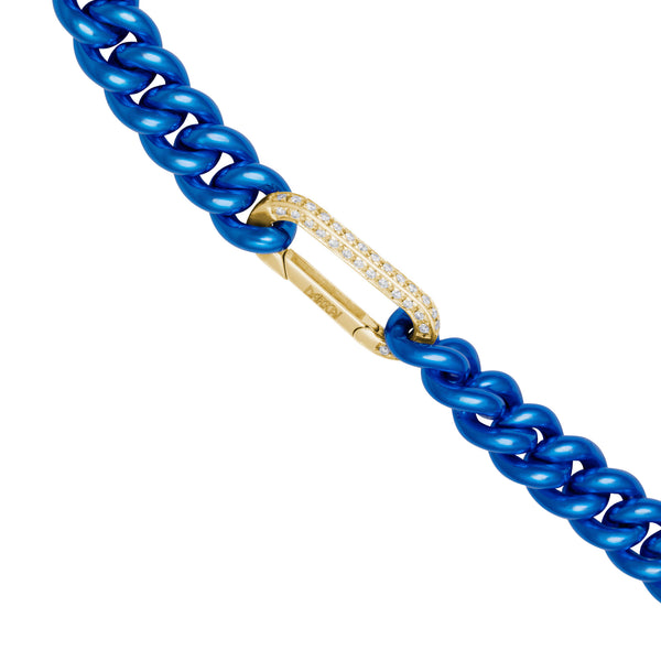 Cuban Electric Blue 18K Gold Necklace w. Diamonds