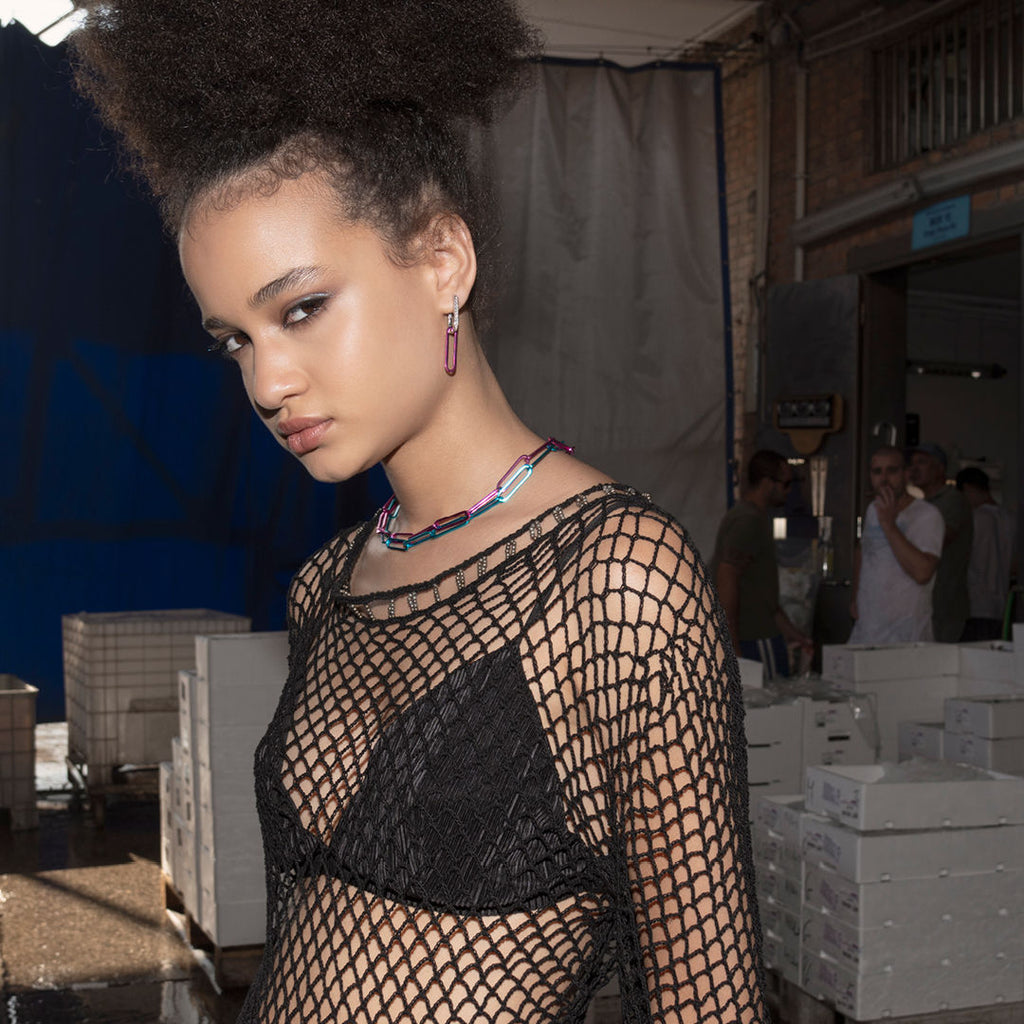 Cable Magenta 18K Whitegold Necklace w. Diamonds