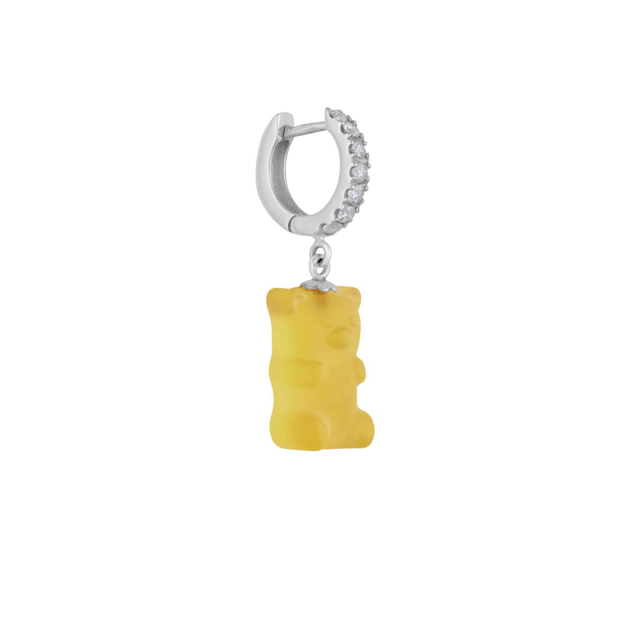 Mango Gemmy Bear 18K Whitegold Huggie w. Diamonds & Crystal