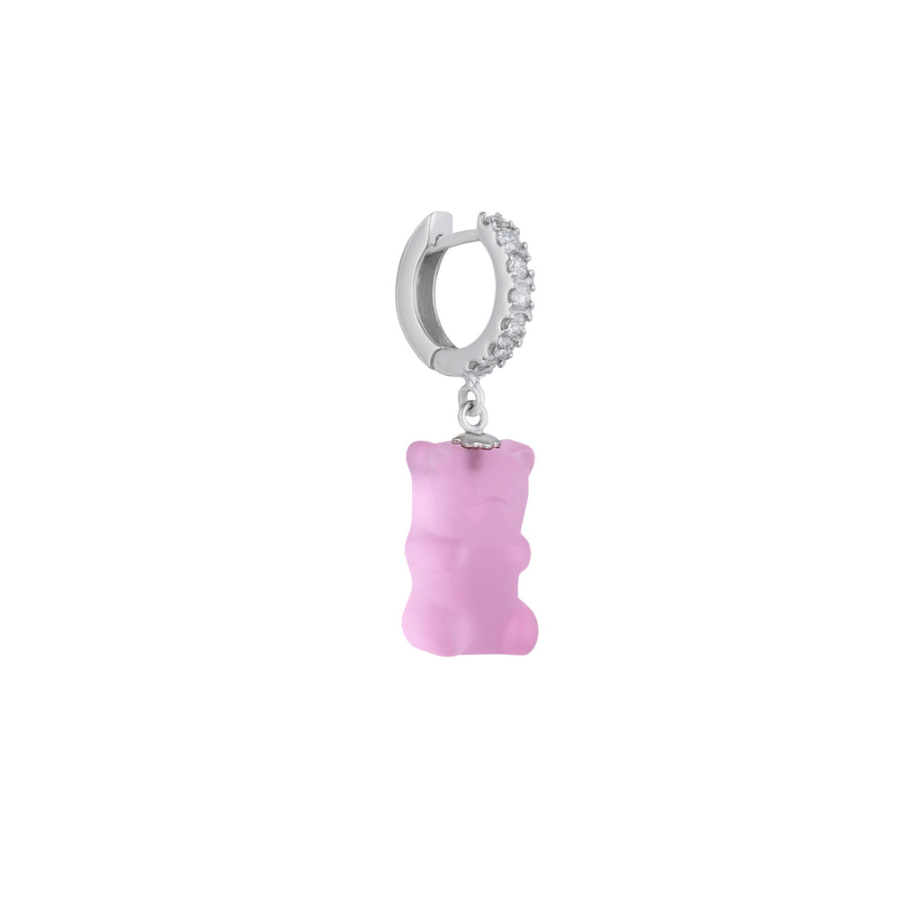 Grapefruit Gemmy Bear 18K Whitegold Huggie w. Diamonds & Crystal