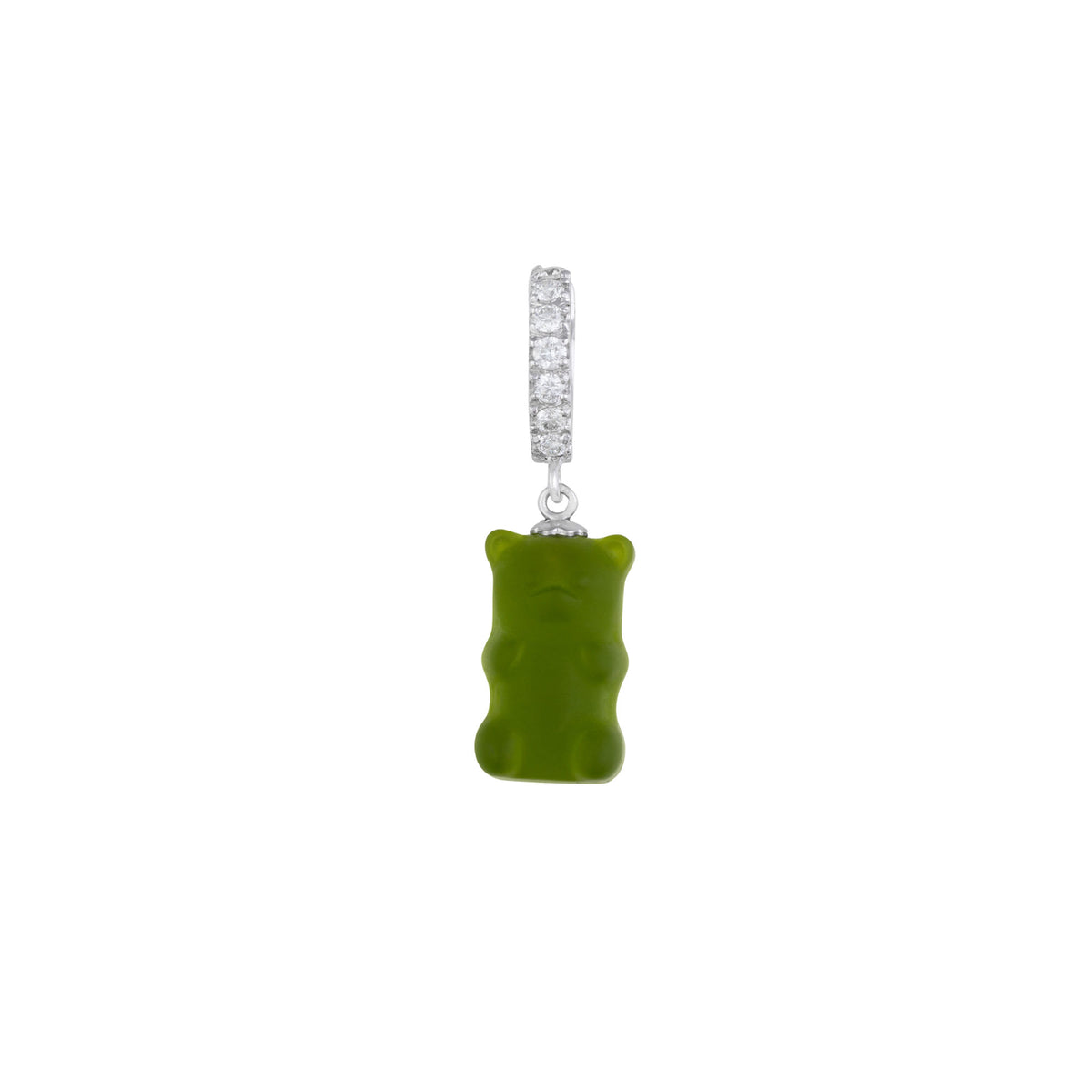 Kiwi Gemmy Bear 18K Whitegold Huggie w. Diamonds & Crystal