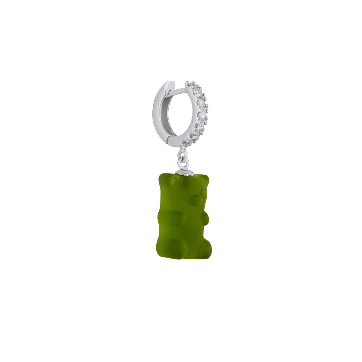 Kiwi Gemmy Bear 18K Whitegold Huggie w. Diamonds & Crystal