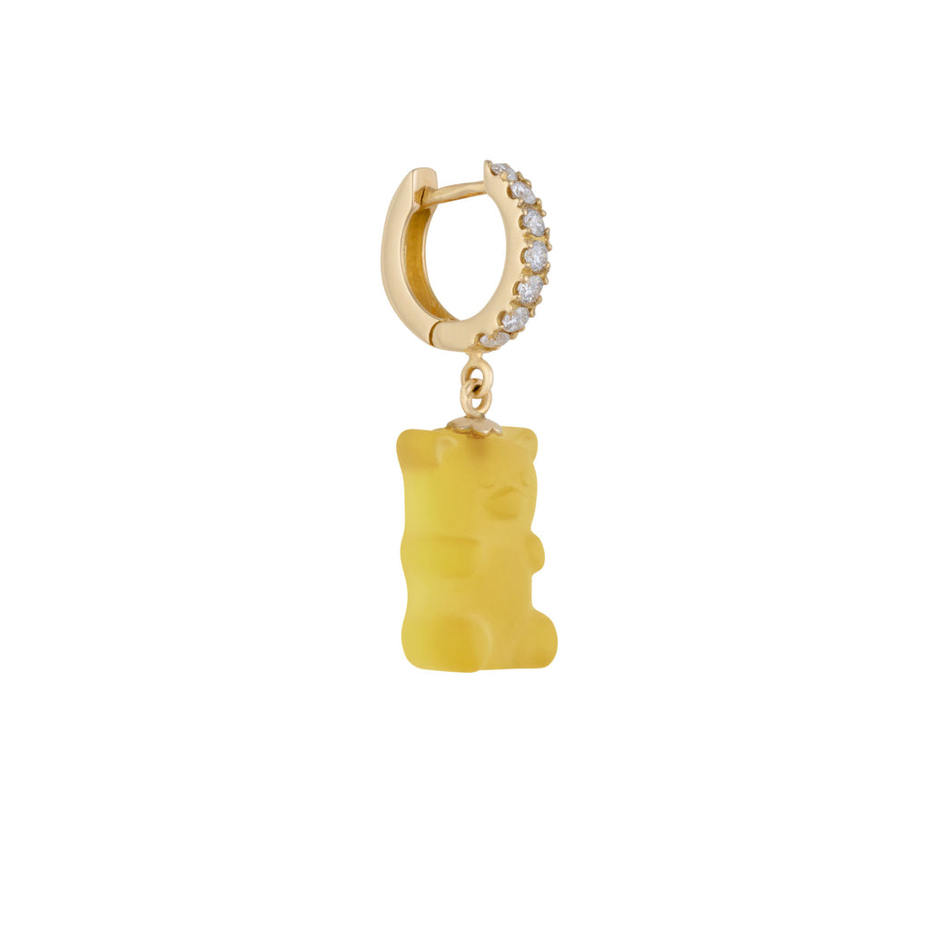 Mango Gemmy Bear 18K Gold Huggie w. Diamonds & Crystal