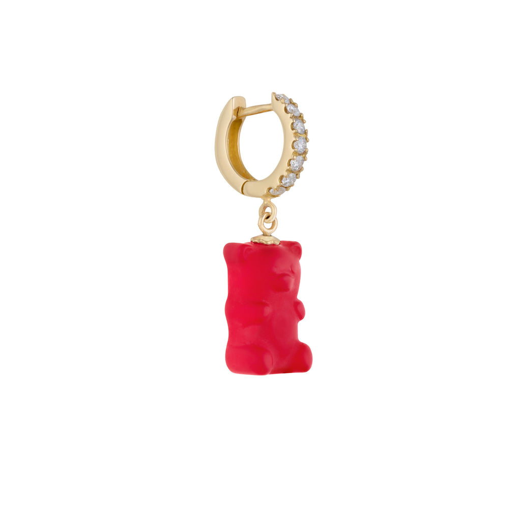 Cherry Gemmy Bear 18K Guld Huggie m. Diamanter & Krystal