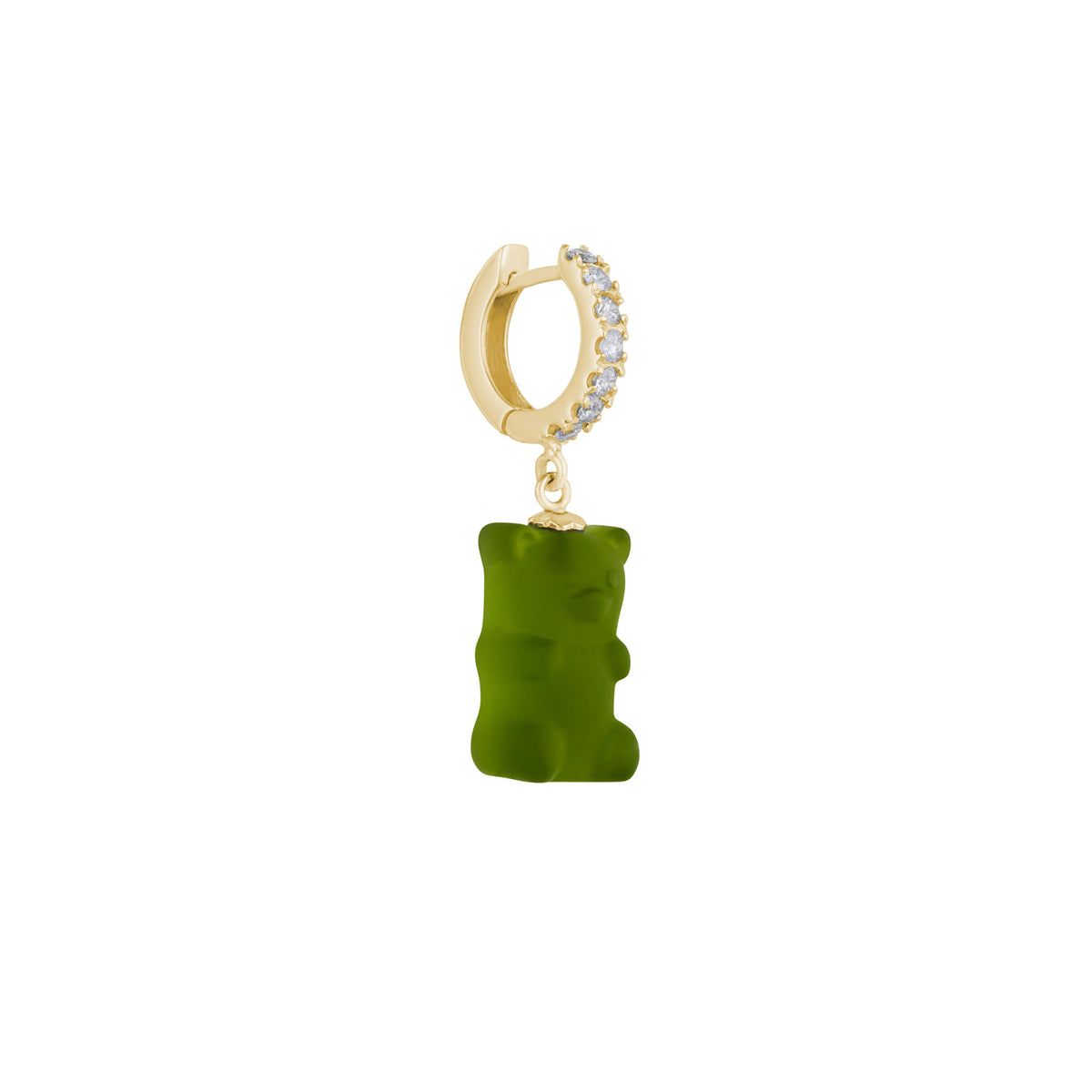 Kiwi Gemmy Bear 18K Gold Huggie W. Diamanten & Kristall